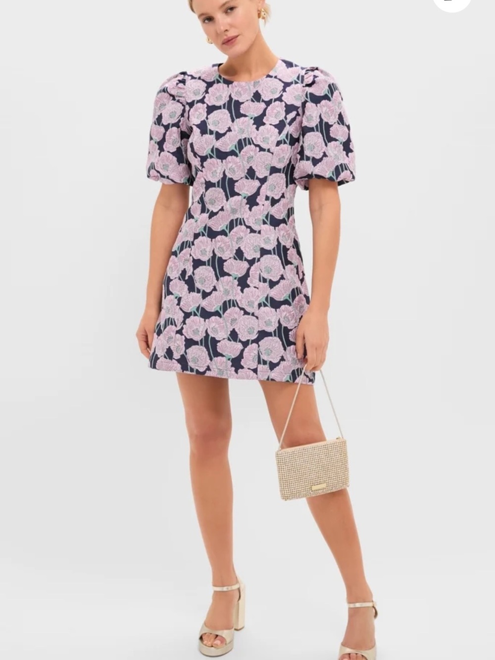 Tuckernuck Pink Floral Puff-Sleeve Mini Dress on Navy